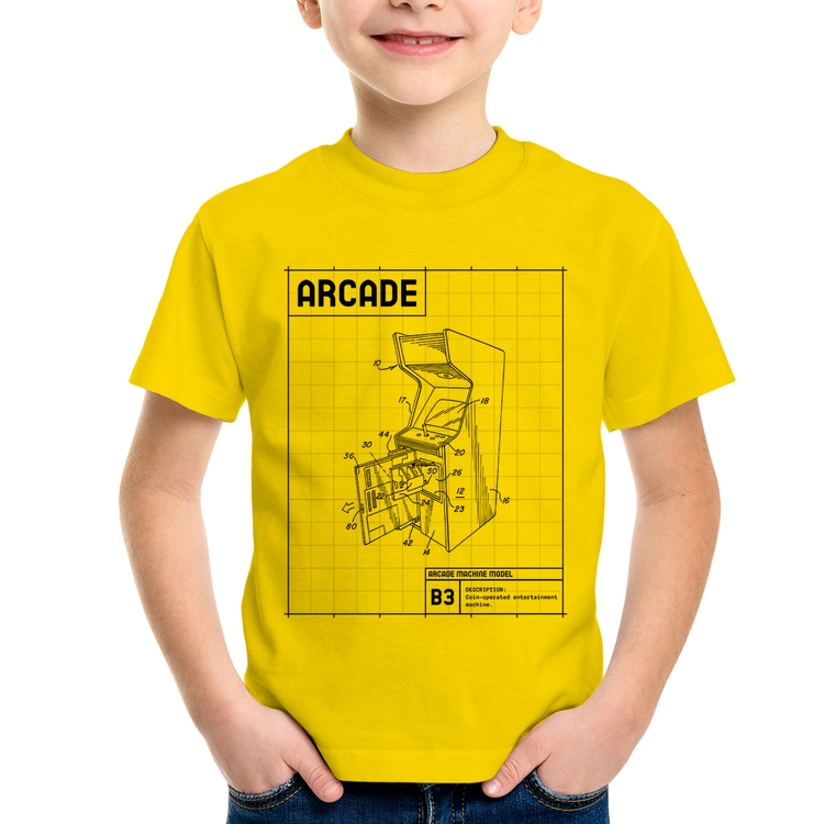 Camiseta Infantil Arcade Fliperama Projeto - Amarela