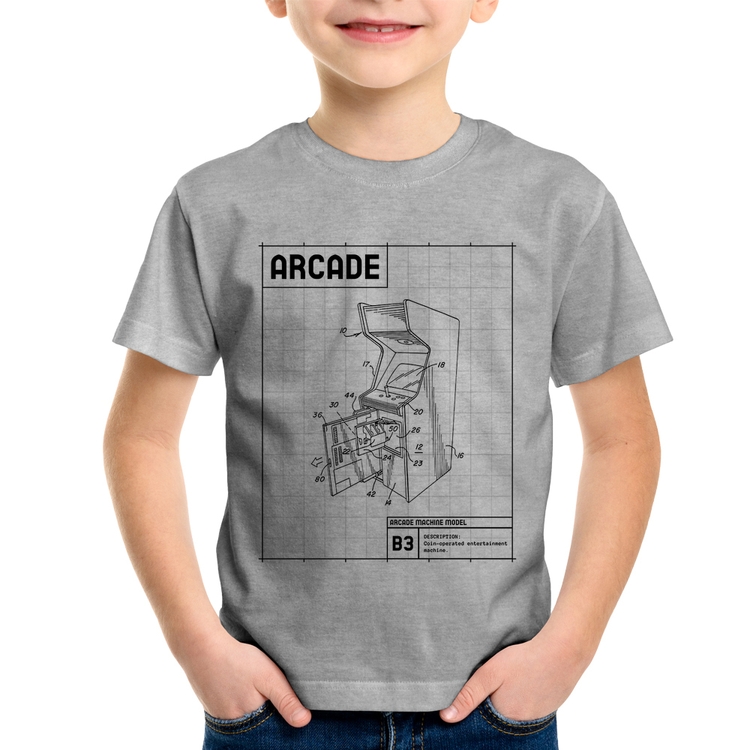 Camiseta Infantil Arcade Fliperama Projeto - Cinza