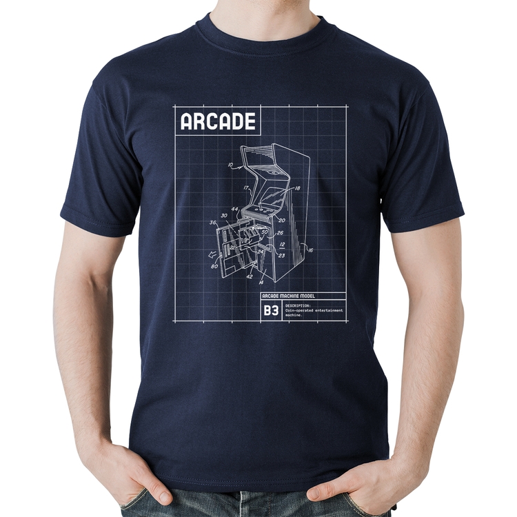 Camiseta Algodão Arcade Fliperama Projeto - Marinho