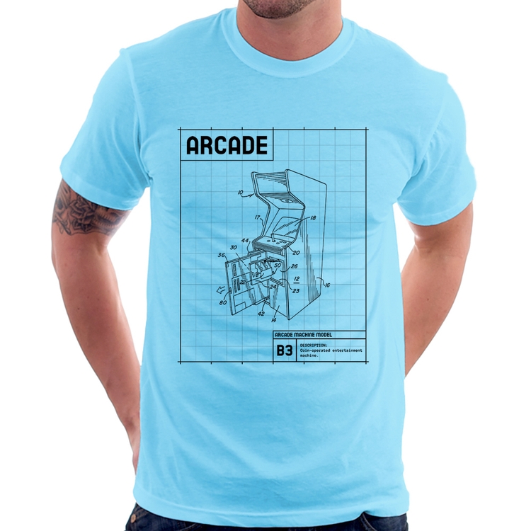Camiseta Arcade Fliperama Projeto - Azul Bebê