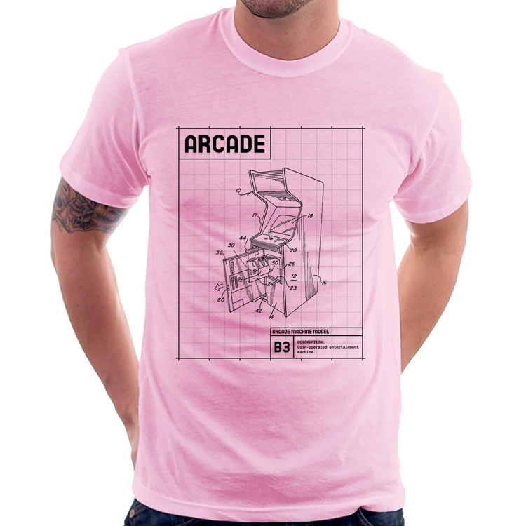 Camiseta Arcade Fliperama Projeto - Rosa Bebê