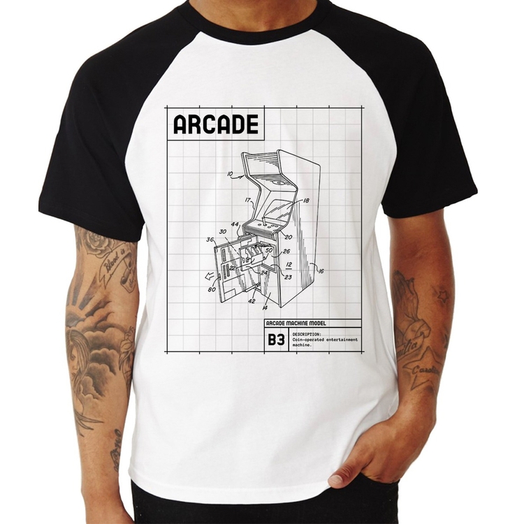 Camiseta Raglan Arcade Fliperama Projeto