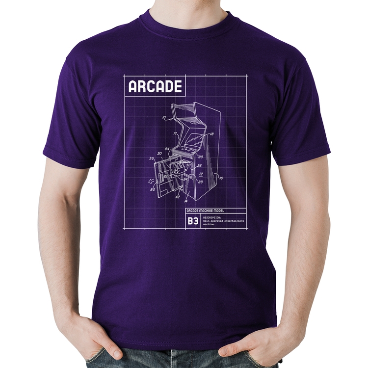 Camiseta Algodão Arcade Fliperama Projeto - Roxa