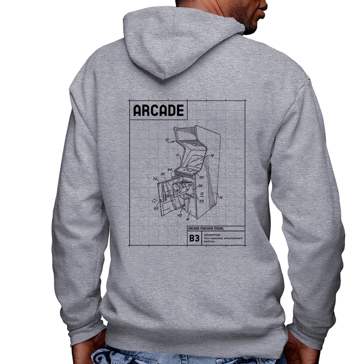 Blusa Moletom Arcade Fliperama Projeto Masculina com Capuz e Zíper - Mescla