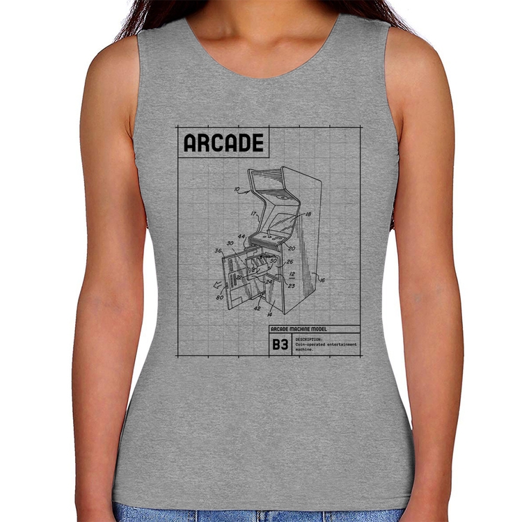 Regata Feminina Arcade Fliperama Projeto - Cinza