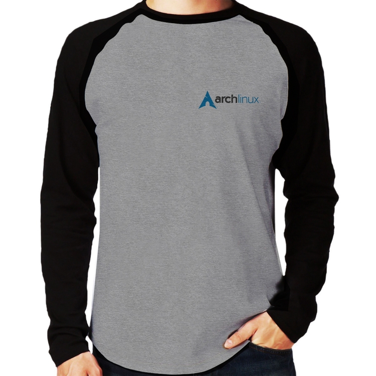 Camiseta Raglan Arch Linux Manga Longa - Cinza/Preto