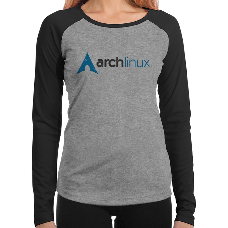 Baby Look Raglan Arch Linux Logo Manga Longa - Cinza/Preto