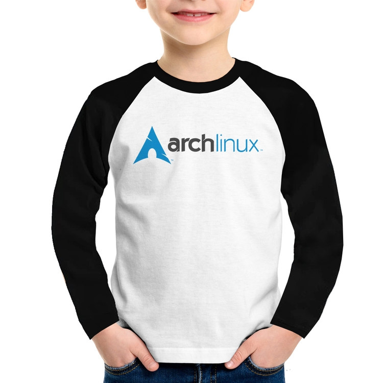 Camiseta Raglan Infantil Arch Linux Logo Manga Longa