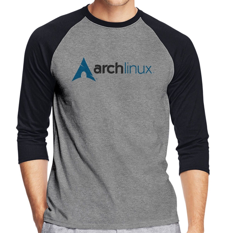 Camiseta Raglan Arch Linux Logo Manga 3/4 - Cinza/Preto