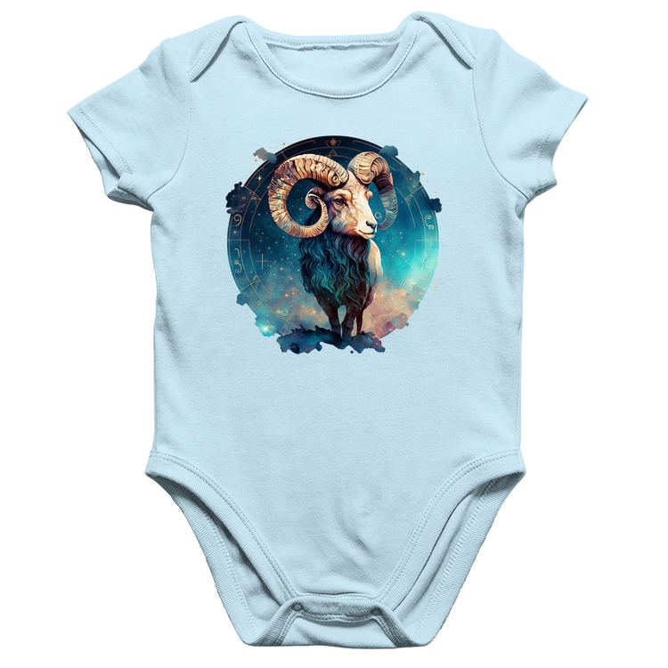 Body Bebê Algodão Áries Sígno - Azul Bebê