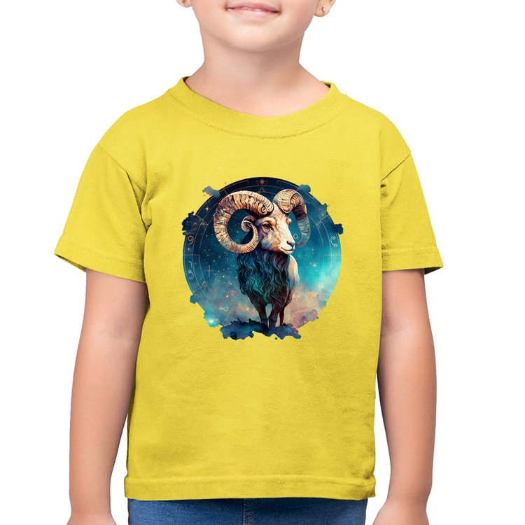 Camiseta Algodão Infantil Áries Signo - Amarelo Canário