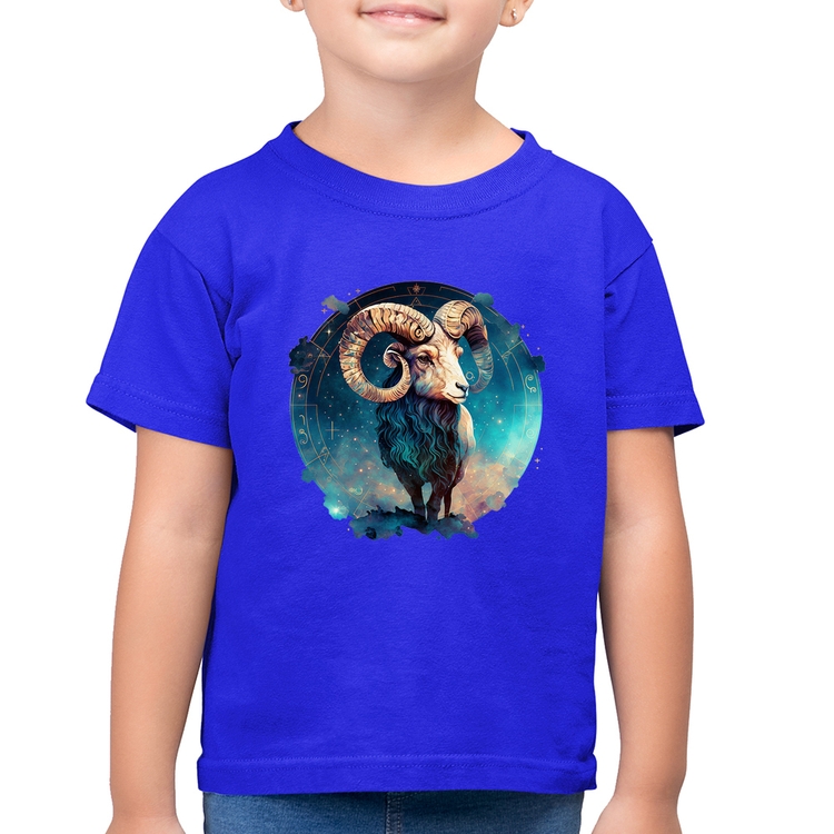 Camiseta Algodão Infantil Áries Signo - Azul Royal