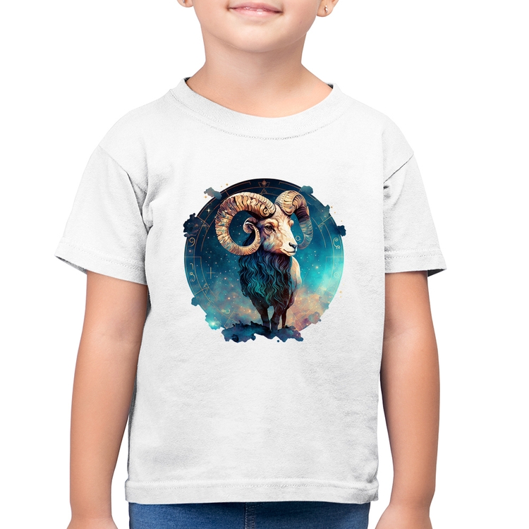 Camiseta Algodão Infantil Áries Signo - Branca