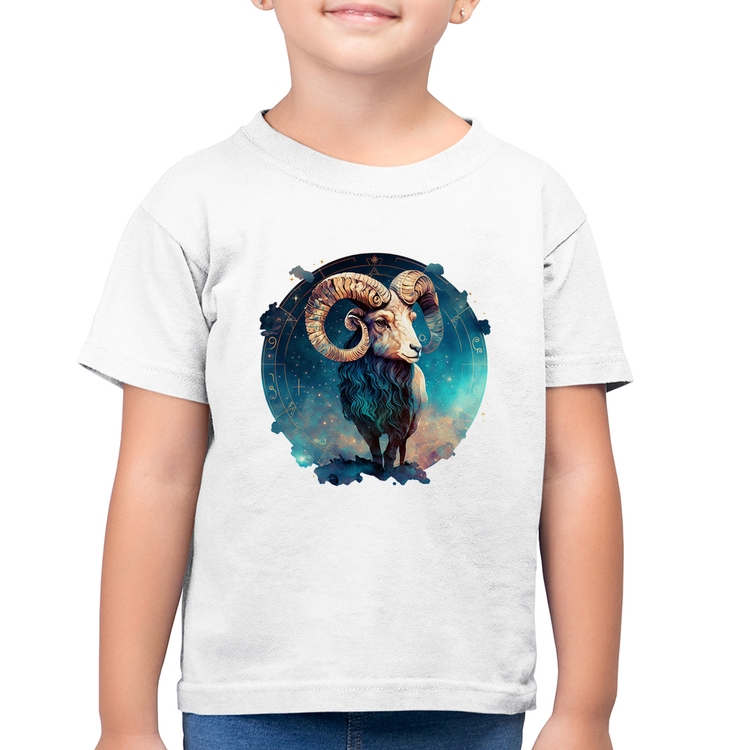 Camiseta Algodão Infantil Áries Signo - Branca