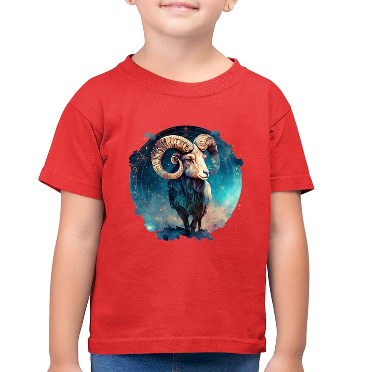 Camiseta Algodão Infantil Áries Signo - Vermelha