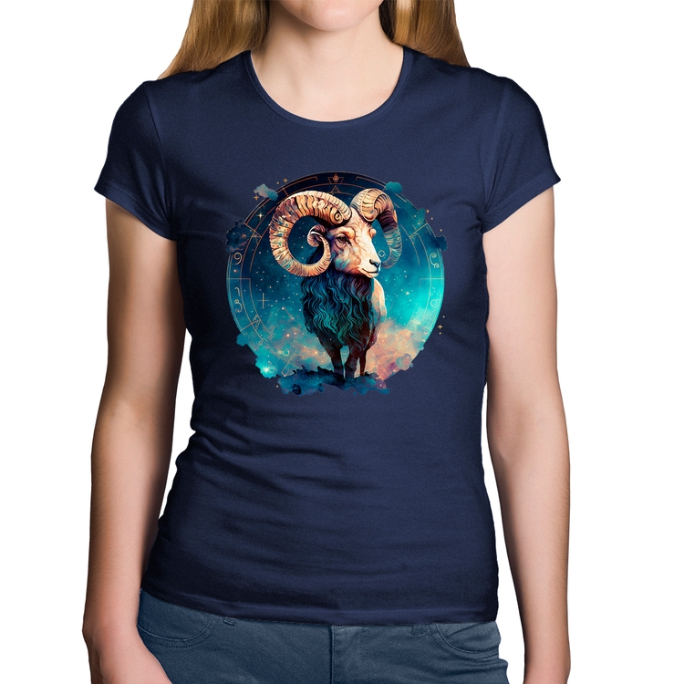 Baby Look Algodão Áries Sígno - Marinho