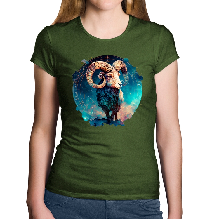 Baby Look Algodão Áries Sígno - Musgo