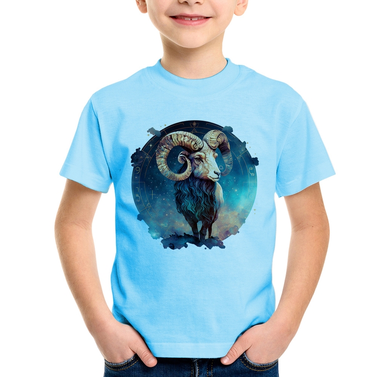 Camiseta Infantil Áries Sígno - Azul Bebê