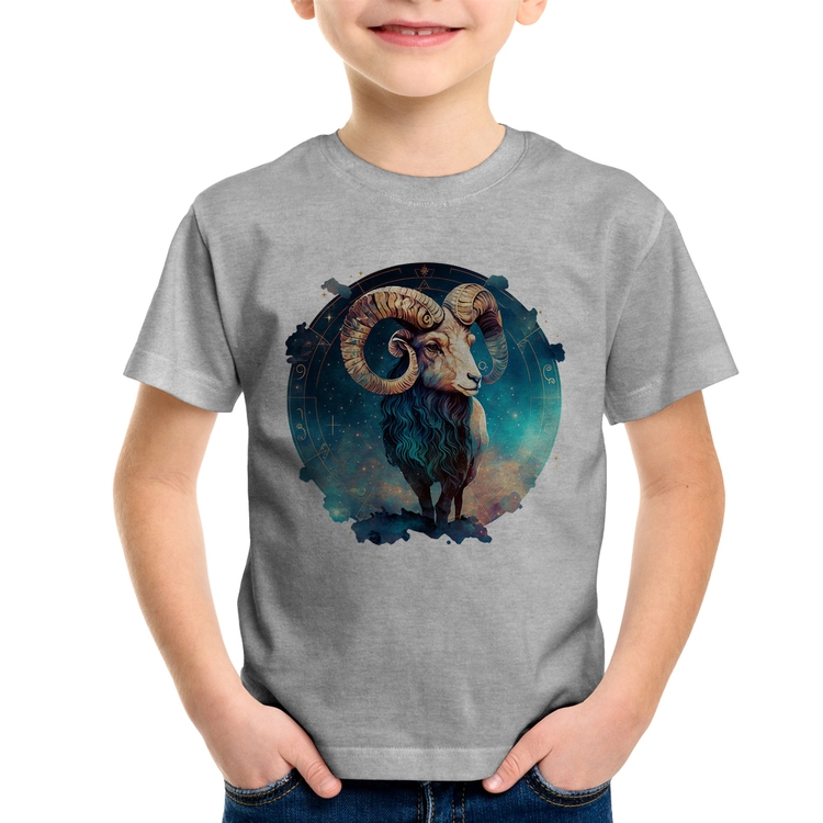 Camiseta Infantil Áries Sígno - Cinza