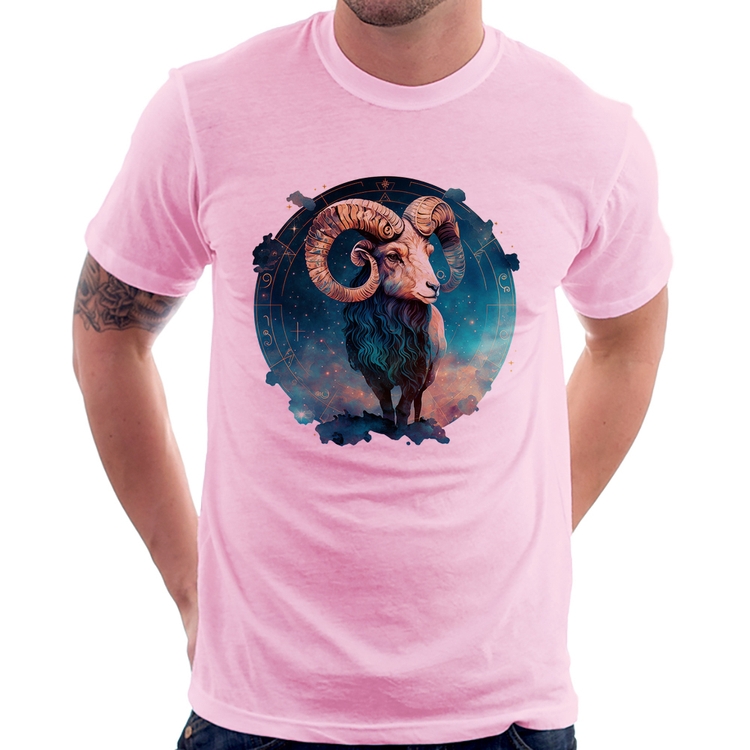 Camiseta Áries Sígno - Rosa Bebê