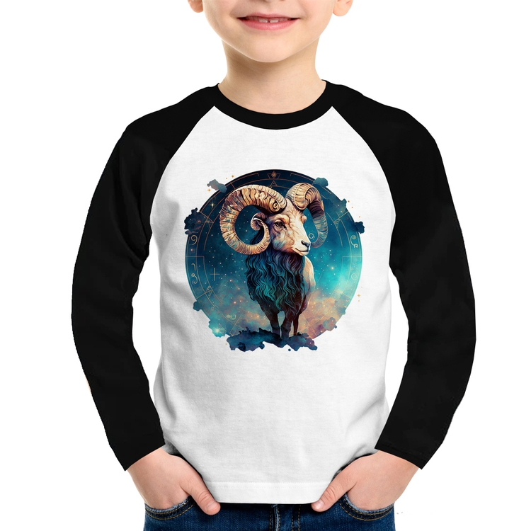 Camiseta Raglan Infantil Áries Sígno Manga Longa