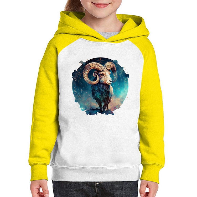Moletom Infantil Áries Sígno - Branco/Amarelo