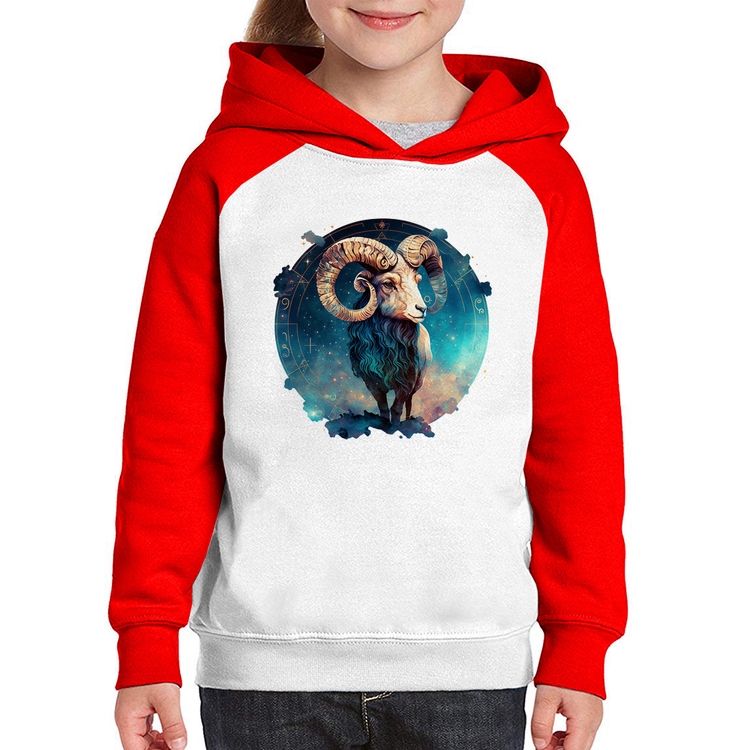 Moletom Infantil Áries Sígno - Branco/Vermelho