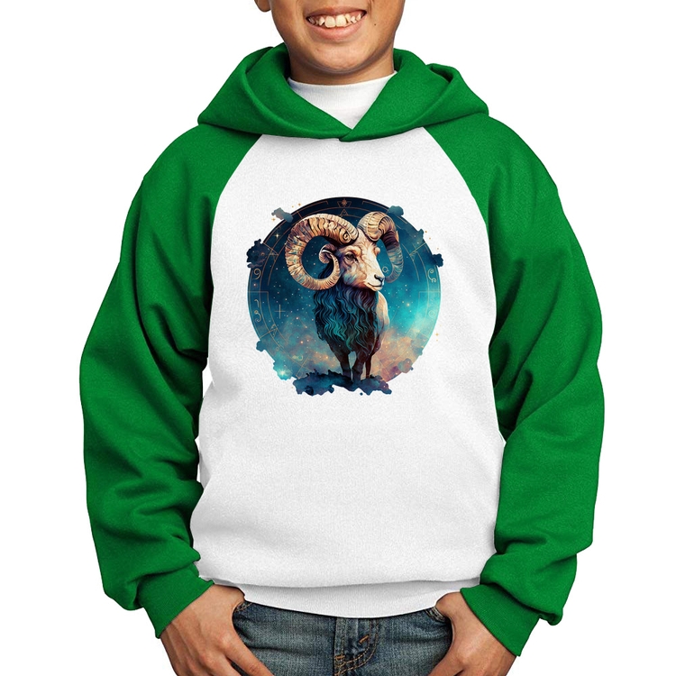 Moletom Infantil Áries Sígno - Branco/Verde