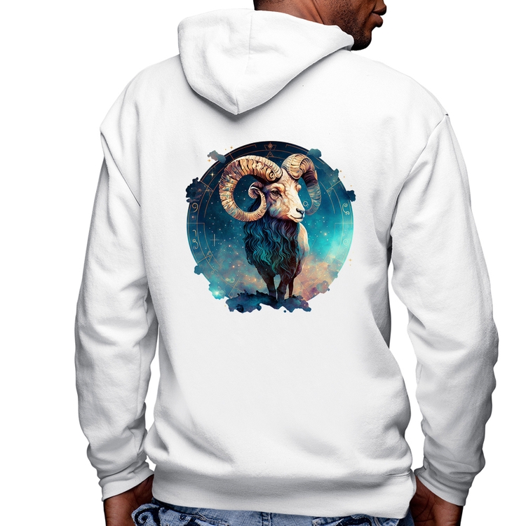 Blusa Moletom Áries Sígno Masculina com Capuz e Zíper - Branca