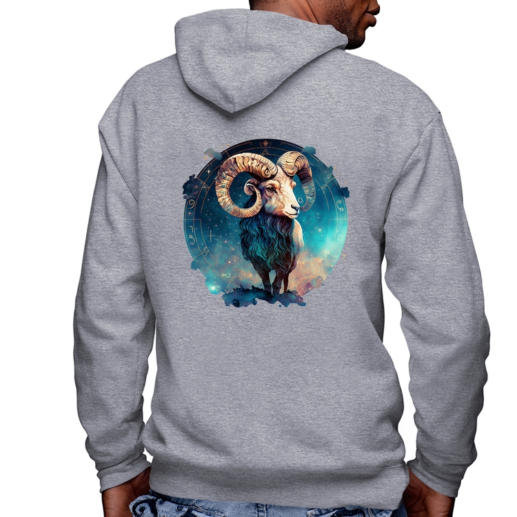 Blusa Moletom Áries Sígno Masculina com Capuz e Zíper - Mescla