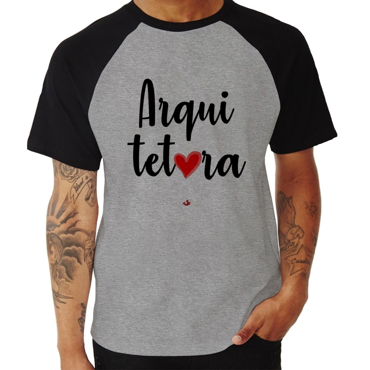 Camiseta Raglan Arquitetura por amor - Cinza/Preto