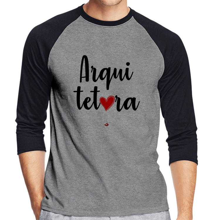 Camiseta Raglan Arquitetura por amor Manga 3/4 - Cinza/Preto