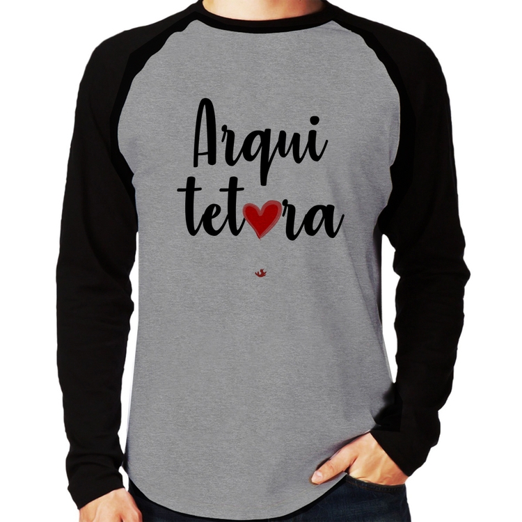 Camiseta Raglan Arquitetura por amor Manga Longa - Cinza/Preto