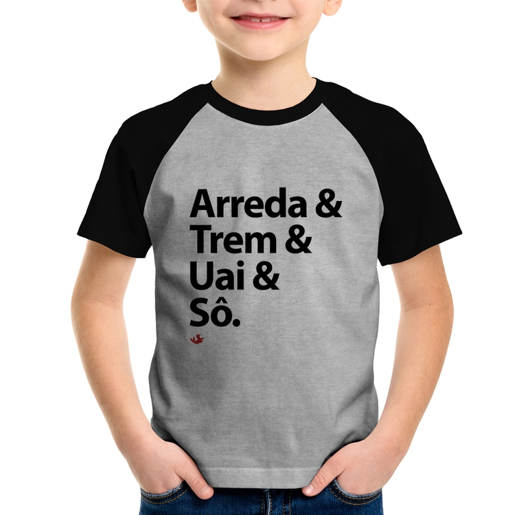 Camiseta Raglan Infantil Arreda & Trem & Uai & Sô - Cinza/Preto