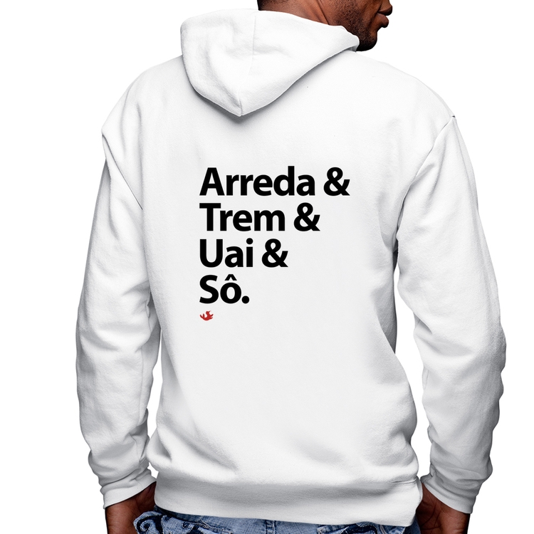 Blusa Moletom Arreda & Trem & Uai & Sô Masculina com Capuz e Zíper - Branca