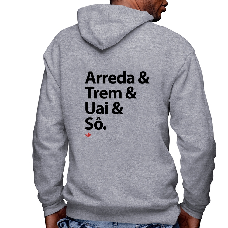 Blusa Moletom Arreda & Trem & Uai & Sô Masculina com Capuz e Zíper - Mescla