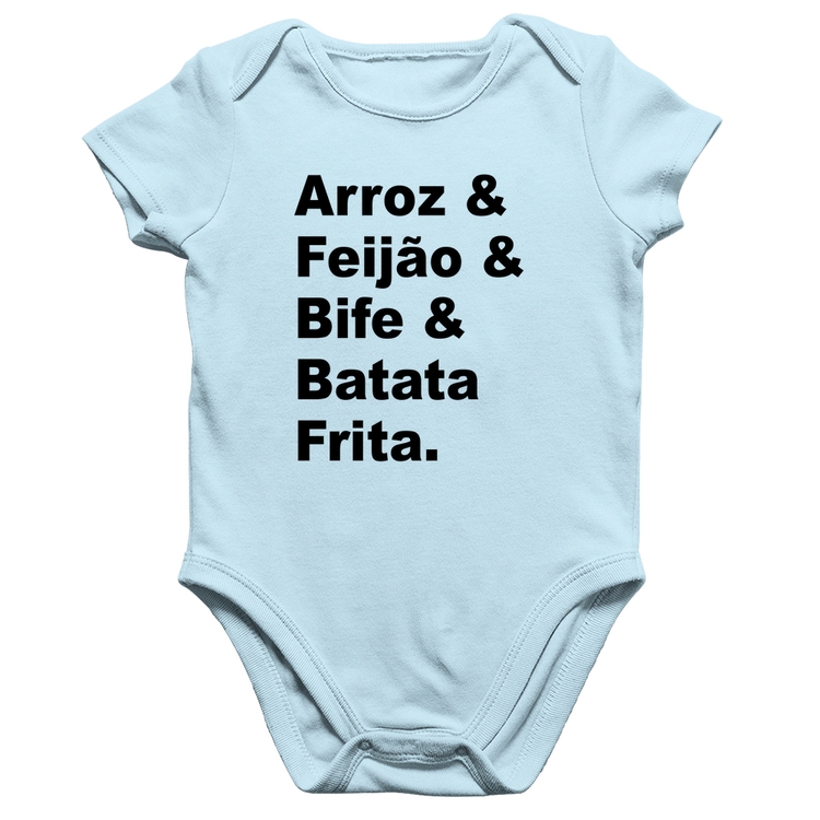 Body Bebê Algodão Arroz & Feijão & Bife & Batata Frita - Azul Bebê