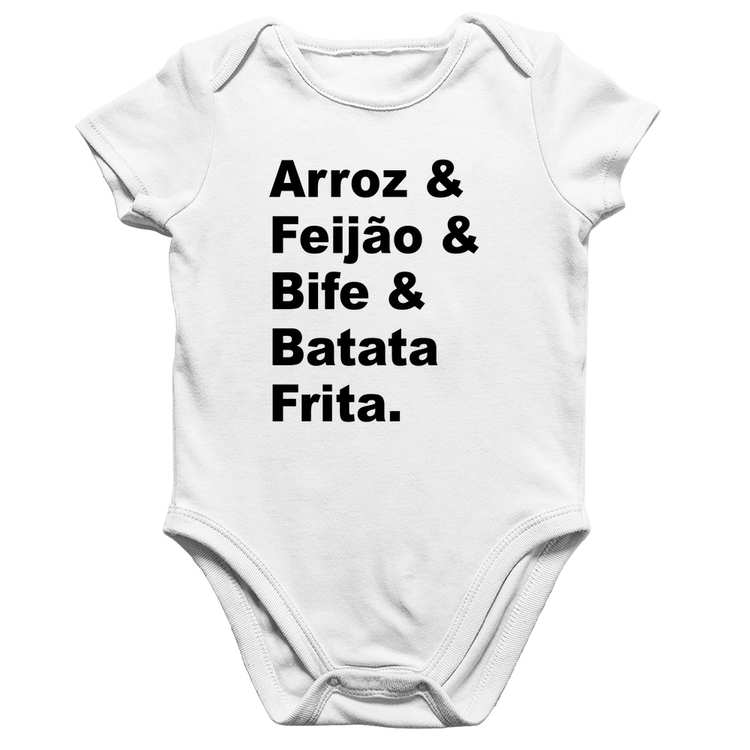 Body Bebê Algodão Arroz & Feijão & Bife & Batata Frita - Branco