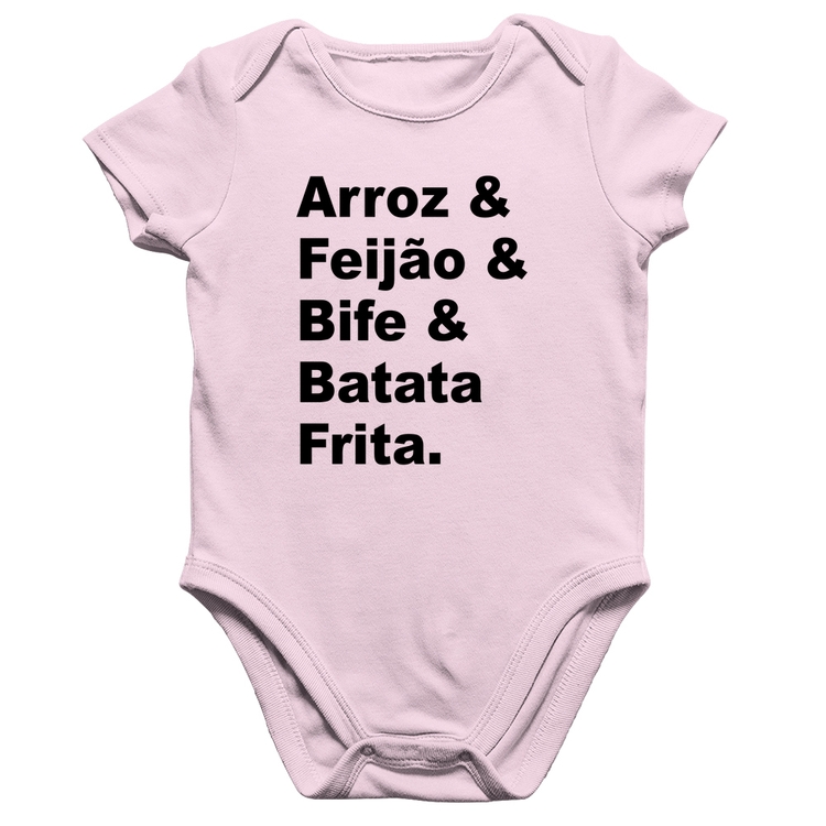 Body Bebê Algodão Arroz & Feijão & Bife & Batata Frita - Rosa Bebê