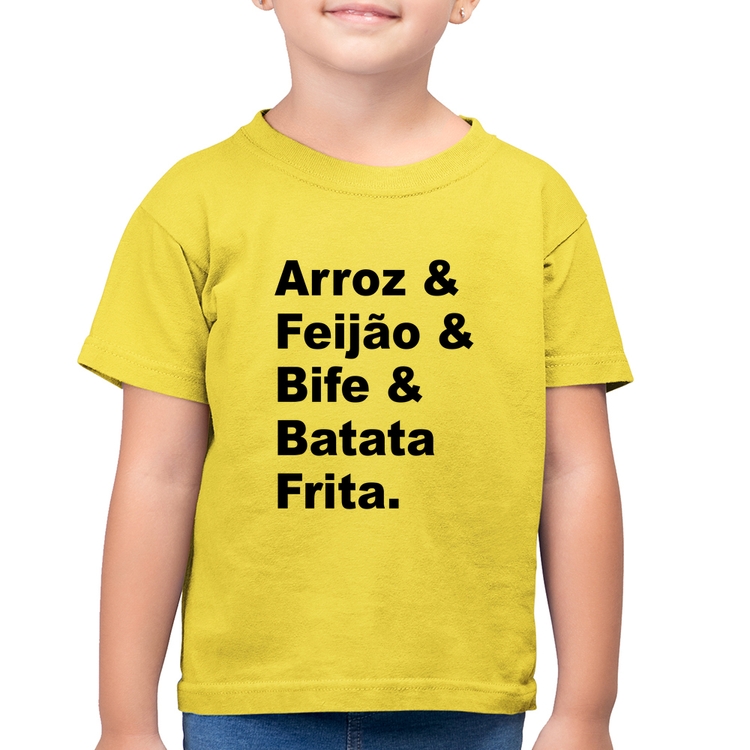 Camiseta Algodão Infantil Arroz & Feijão & Bife & Batata Frita - Amarelo Canário