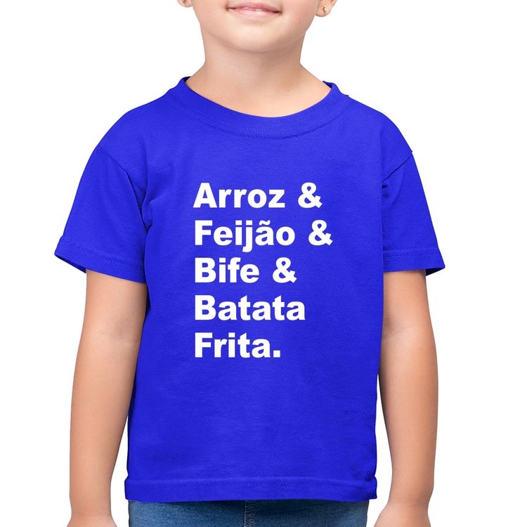 Camiseta Algodão Infantil Arroz & Feijão & Bife & Batata Frita - Azul Royal