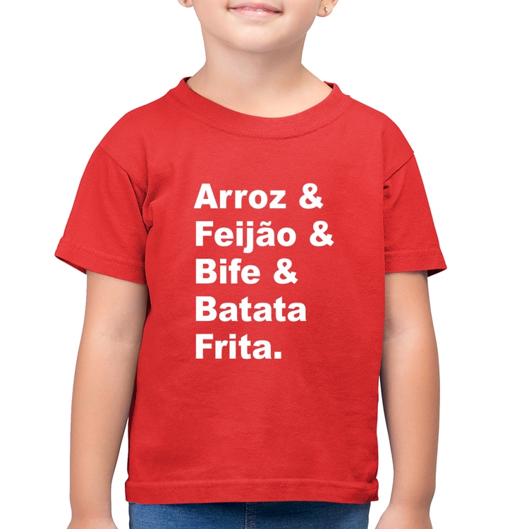 Camiseta Algodão Infantil Arroz & Feijão & Bife & Batata Frita - Vermelha