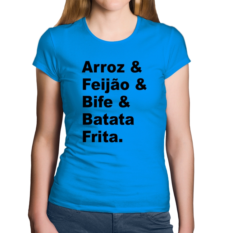 Baby Look Algodão Arroz & Feijão & Bife & Batata Frita - Azul