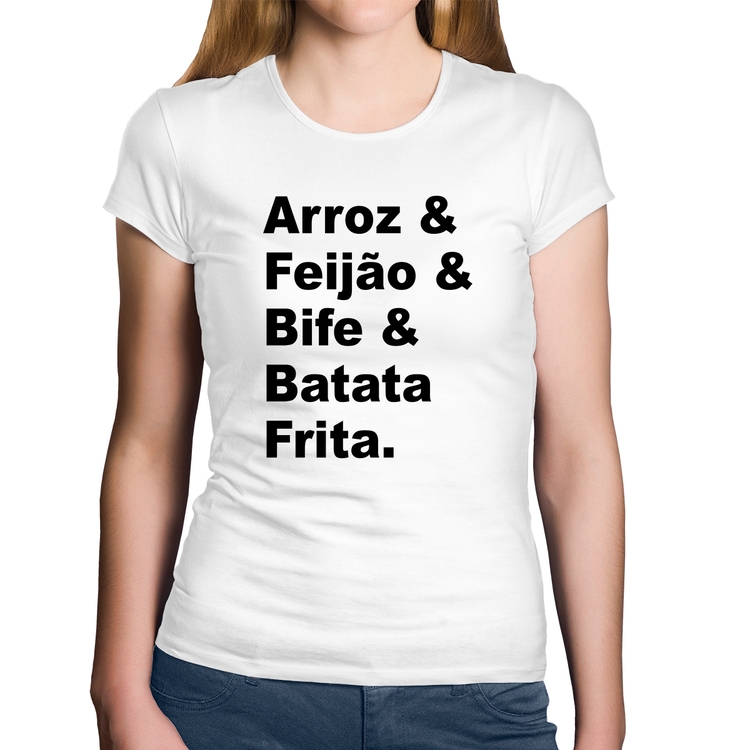 Baby Look Algodão Arroz & Feijão & Bife & Batata Frita - Branca