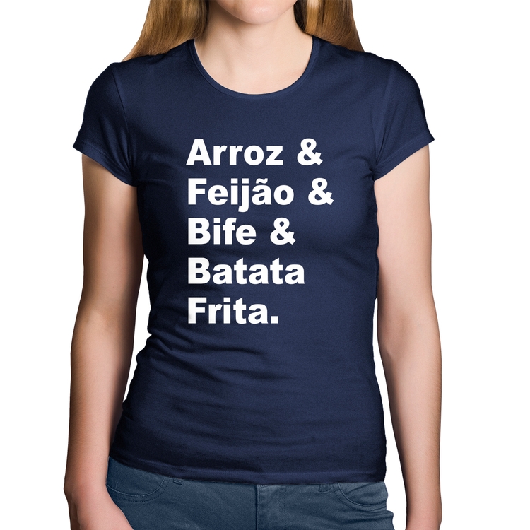 Baby Look Algodão Arroz & Feijão & Bife & Batata Frita - Marinho