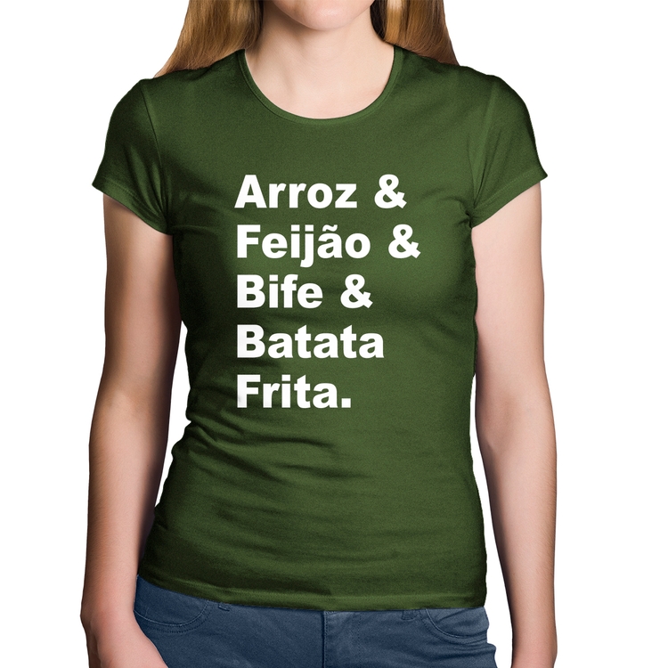 Baby Look Algodão Arroz & Feijão & Bife & Batata Frita - Musgo