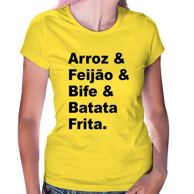 Baby Look Arroz & Feijão & Bife & Batata Frita - Amarela