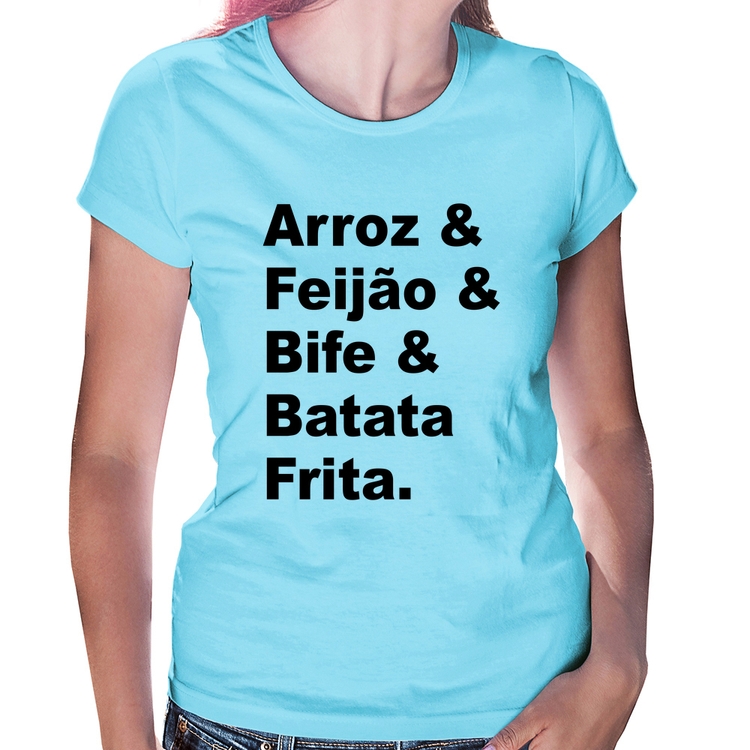 Baby Look Arroz & Feijão & Bife & Batata Frita - Azul Bebê