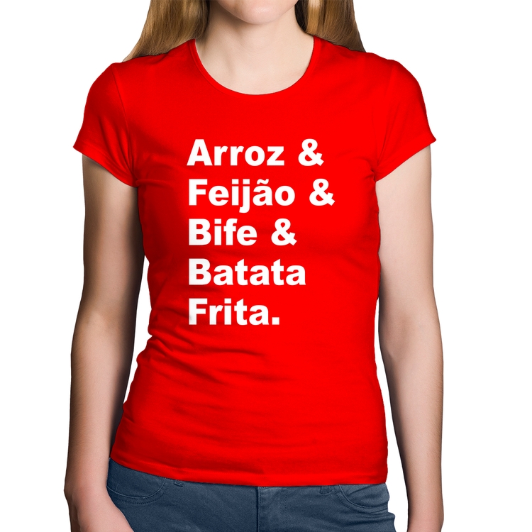 Baby Look Algodão Arroz & Feijão & Bife & Batata Frita - Vermelha