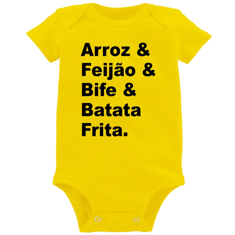 Body Bebê Arroz & Feijão & Bife & Batata Frita - Amarelo